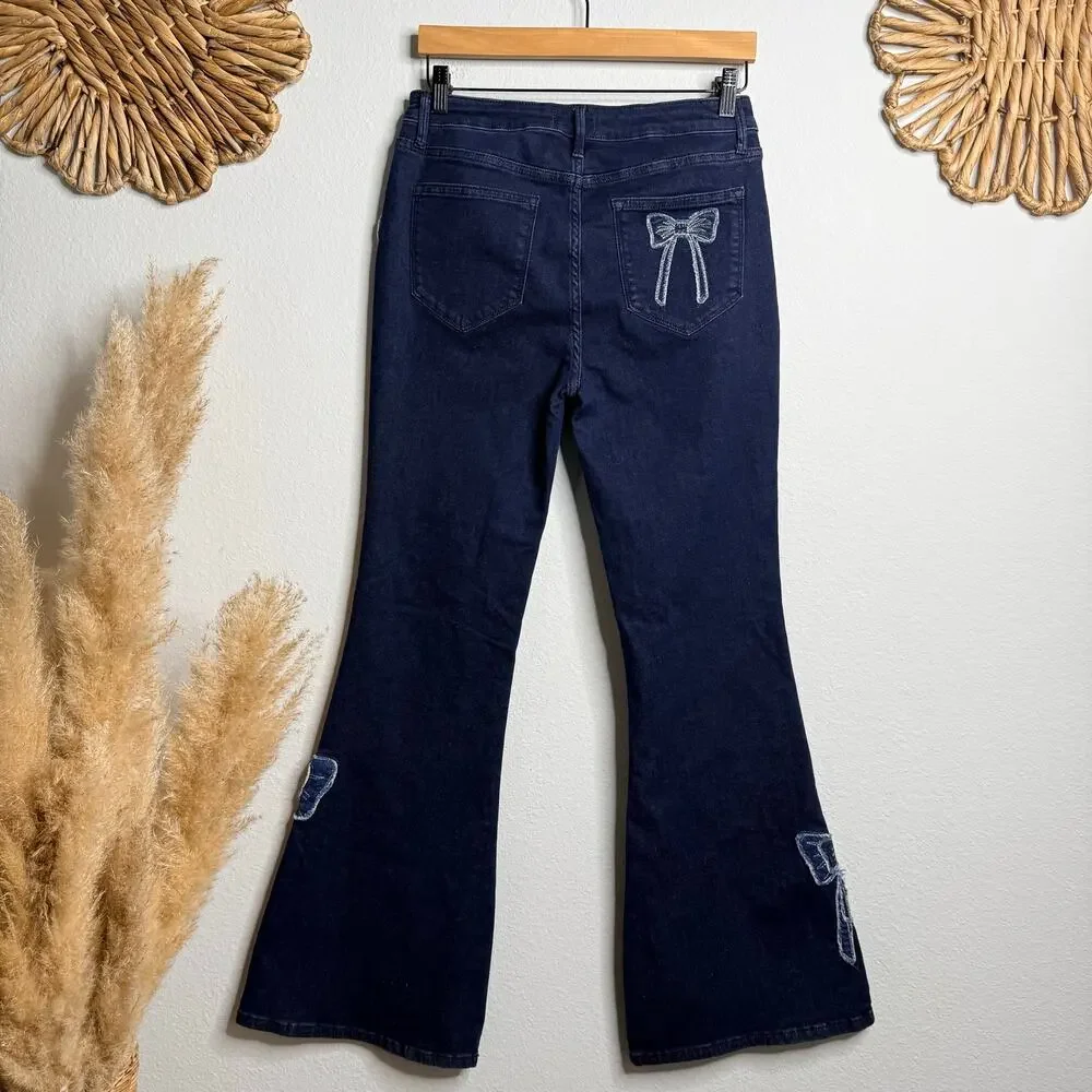 Driftwood x Free People flare pants floral embroidery jeans boho 28